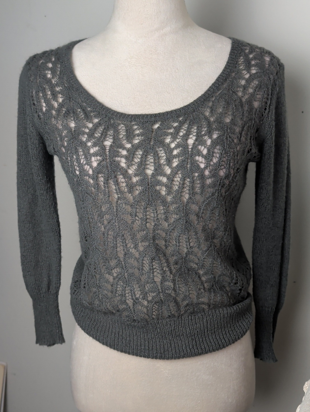 OVS Italy Gray Lace Knit Wool Blend Sweater Coquette Cottagecore Balletcore S-M
